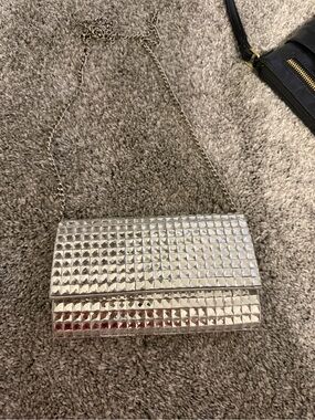 Silver Studded Evening Chain Bag - Women's Shoulder Clutch